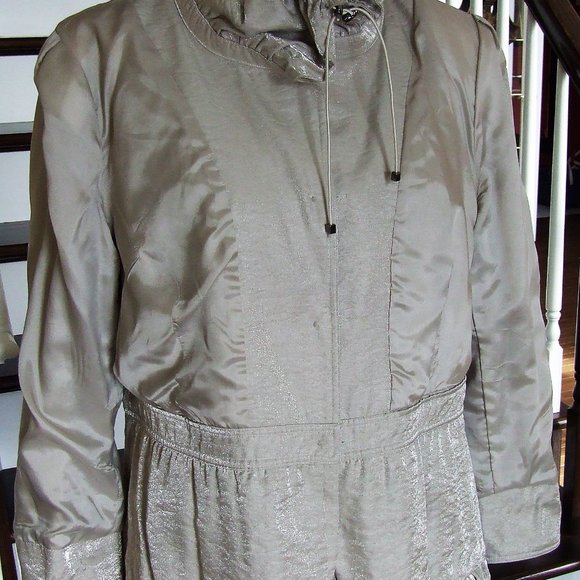 Elegant Beige Metallic Peplum Jacket Blazer L - Picture 7 of 8